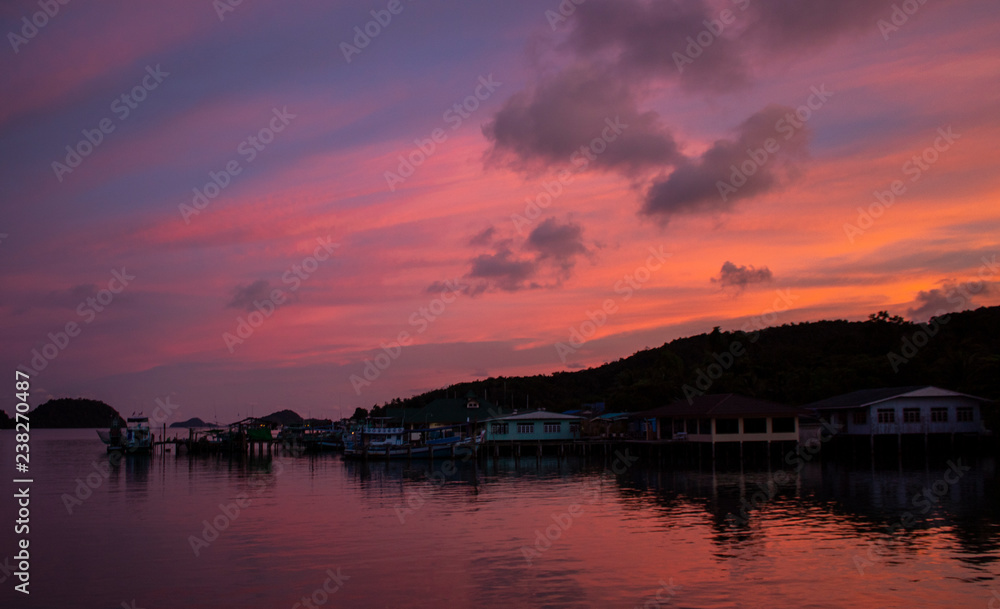 beautiful sunset in a harbour of Thailand