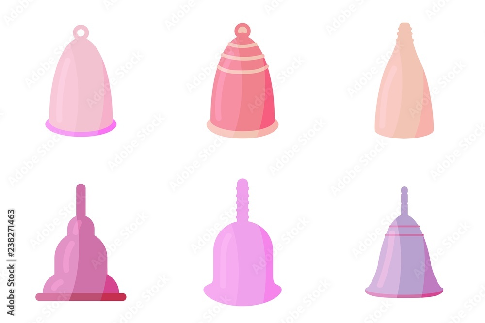Menstrual cups icons set in cartoon style Menstrual cups icons set in cartoon style