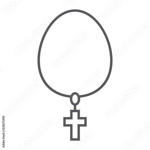 Necklace with cross thin line icon, jewellery and accessory, christian chain sign, vector graphics, a linear pattern on a white background.