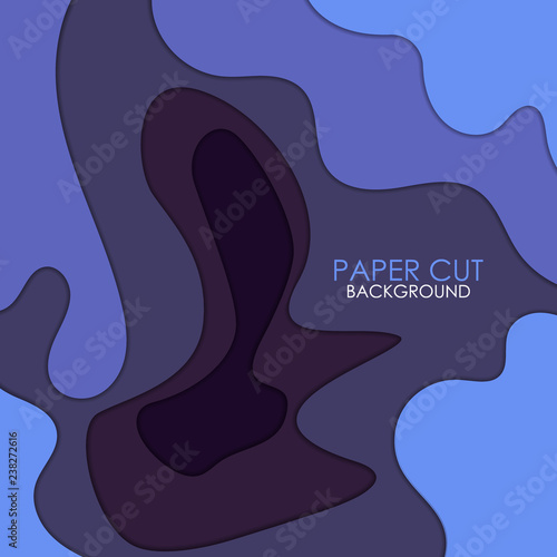 Background with blue abstract wavy pattern. Paper art style. Template design for posters, banners, flyers, booklets.