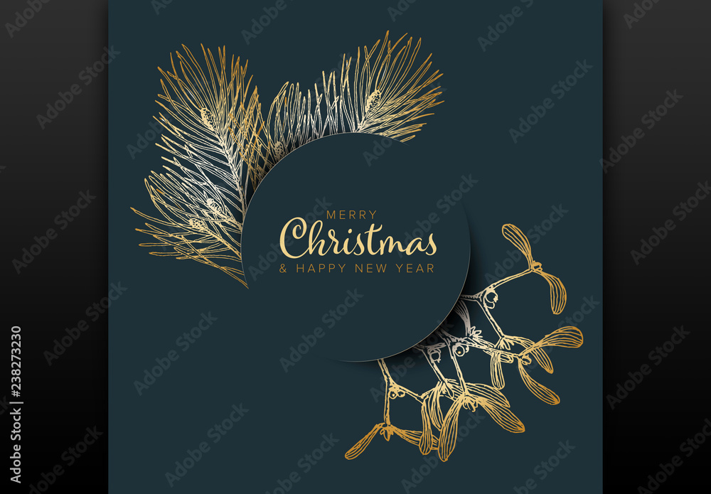 Christmas Card Layout with Golden Accents Stock Template | Adobe Stock