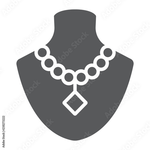 Dummy with necklace glyph icon, jewellery and accessory, mannequin with jewelry sign, vector graphics, a solid pattern on a white background.