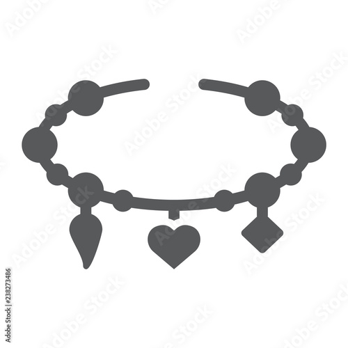 Bracelet with heart glyph icon, jewellery and accessory, bracelet with pendants sign, vector graphics, a solid pattern on a white background.
