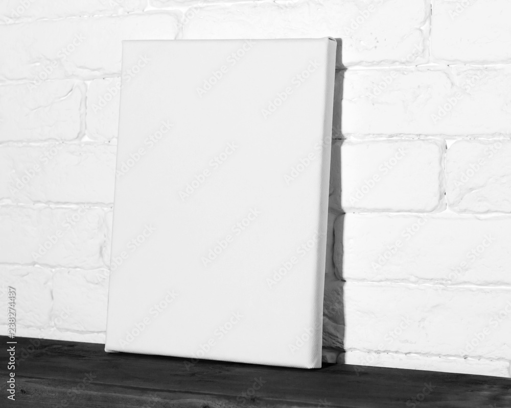 Blank canvas in modern interior. Poster template, side view. Stock ...