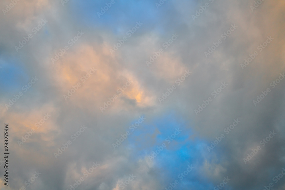 Beautiful sky with clouds in blue and pink colours