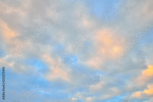 Beautiful sky with clouds in blue and pink colours