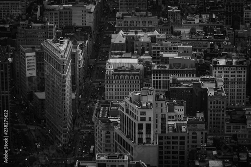 Flatiron District from the sky in Black and White - New York City  NY