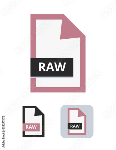 Raw file flat vector icon. Professional photo format. Symbol of RAW camera file for pictures, photos and images isolated on a white background.