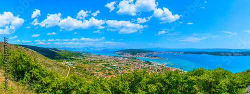 Split Riviera aerial panorama.   Panorama of Split Riviera in Dalmatia region  popular summer destination in Croatia  Europe.