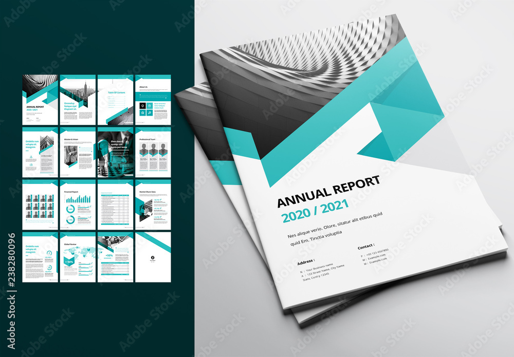 Annual Report Layout with Green Accents Stock Template | Adobe Stock