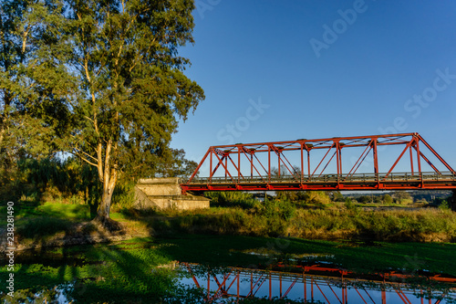 metal bridge red color in raposa, almeirim, portugal.