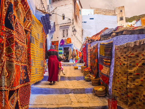 Traditional Moroccan carpets in Chefchaouen North Morocco © James