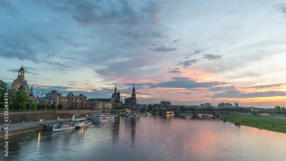 Dresden Germany time lapse 4K, city skyline sunset timelapse at Elbe River Dresden Germany time lapse 4K, city skyline sunset timelapse at Elbe River