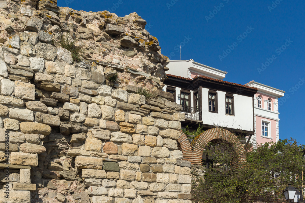 Ancient ruins of Fortifications and old houses in old town of Nessebar, Burgas Region, Bulgaria