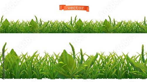 Spring. Green grass, 3d realistic seamless vector pattern