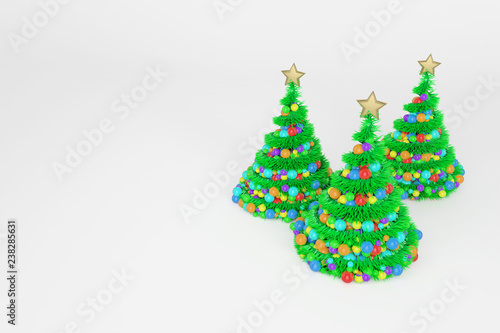 Artificial Christmas trees 3d color illustration