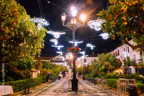 Christmas decoration. Streets of Marbella decorated for Christmas. Marbella, Andalusia, Spain. Picture taken – 9 december 2018.
