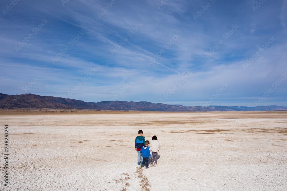 Three Young Kids Lifestyle Portrait Middle Alkali Lake Californi