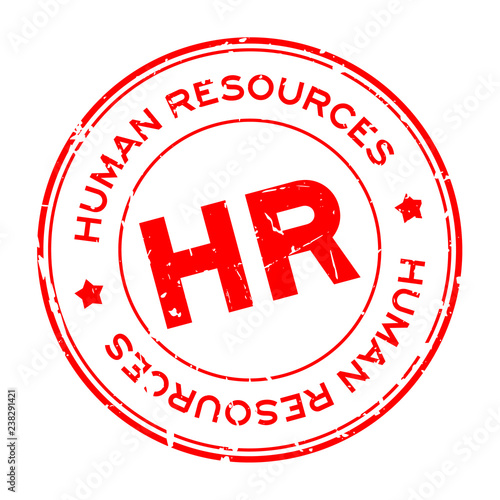Grunge red HR word (Abbreviation of Human Resources) round rubber seal stamp on white background