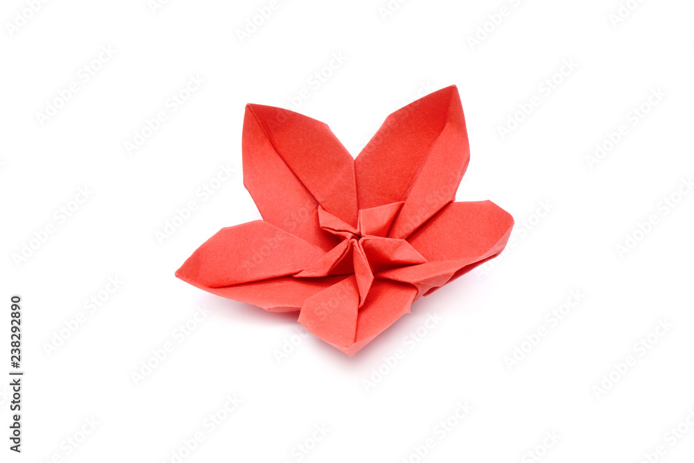 Origami : Red Plum blossom for Chinese New Year / or Japanese Sakura flowers. Isolated on white background Origami : Red Plum blossom for Chinese New Year / or Japanese Sakura flowers. Isolated on white background