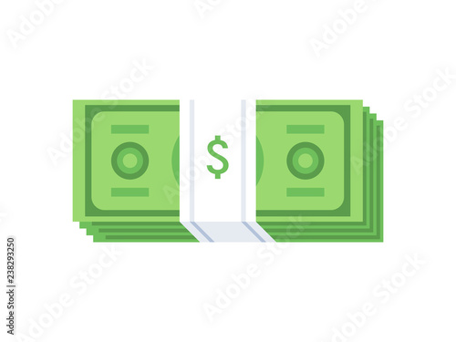 Stack of cash dollar bills. Paper money icon. Flat design. Vector illustration photo