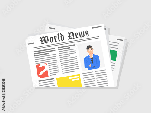 Newspaper isolated on white background. Flat design. Vector illustration