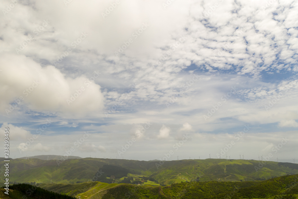Wide angle view of Karori Hills and Windmills In Distance Wide angle view of Karori Hills and Windmills In Distance