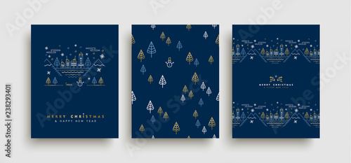 Christmas and New Year gold outline card set