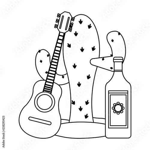 Tequila mexican drink in black and white