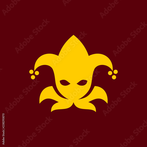 Joker icon in clown cap with bells
