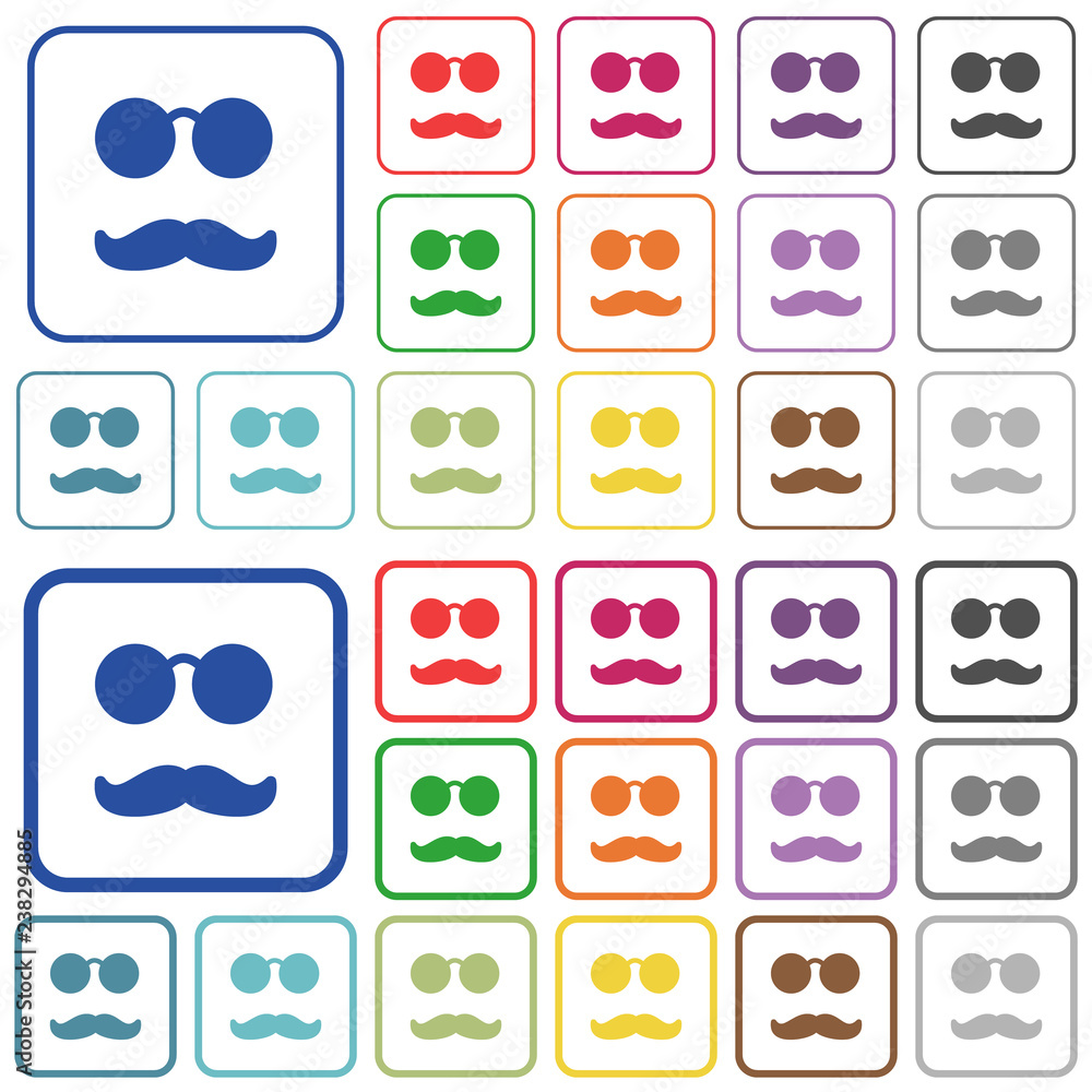 Glasses and mustache outlined flat color icons