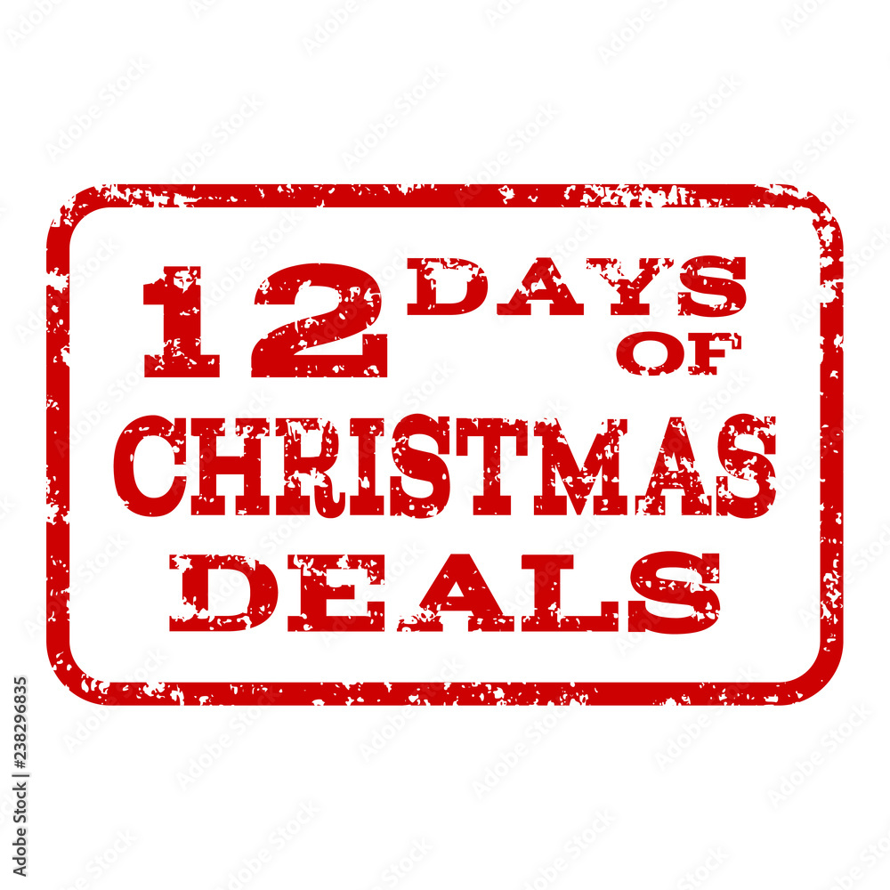 Grunge red 12 DAYS OF CHRISTMAS stamp seal. Vector 12 DAYS OF CHRISTMAS rubber watermark with distress effect. Isolated red colored watermark on a white background. Grunge red 12 DAYS OF CHRISTMAS stamp seal. Vector 12 DAYS OF CHRISTMAS rubber watermark with distress effect. Isolated red colored watermark on a white background.