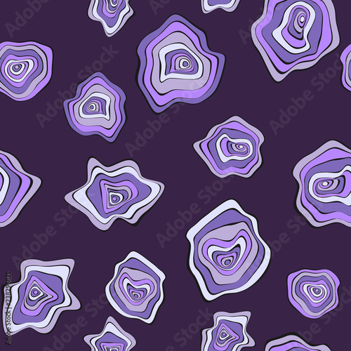 Wavy Deformed Spots. Purple Abstract Background. Seamless Pattern with Distorted Circles. Vector Psychedelic Illustration with Colorful Rounds. Wave Seamless Pattern for Fabric, Textile, Cloth Design.