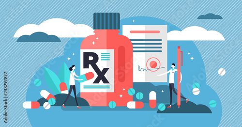 RX medical prescription drug vector illustration. Flat mini persons concept photo
