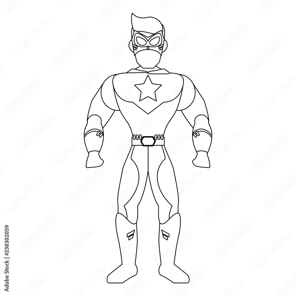 Superhero character cartoon in black and white Superhero character cartoon in black and white