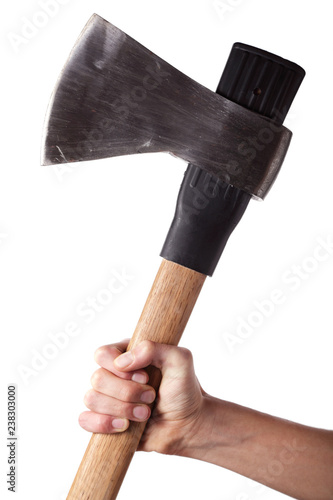 A hand holding an axe photo