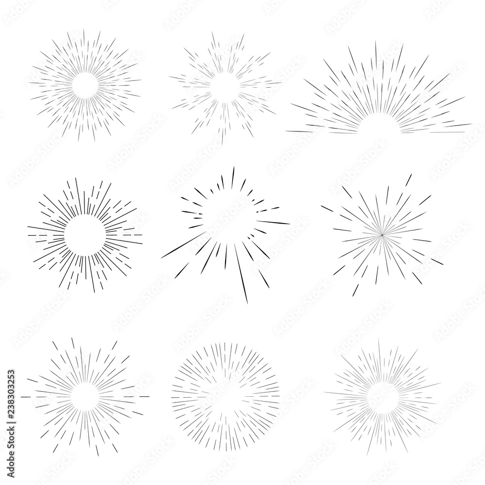 Vector geometric radial line sunburst, the rays of the sun or the stars Shine, flash. Fireworks retro, vintage style.