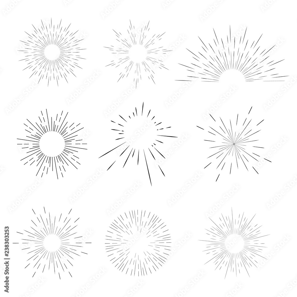 Vector geometric radial line sunburst, the rays of the sun or the stars Shine, flash. Fireworks retro, vintage style. Vector geometric radial line sunburst, the rays of the sun or the stars Shine, flash. Fireworks retro, vintage style.