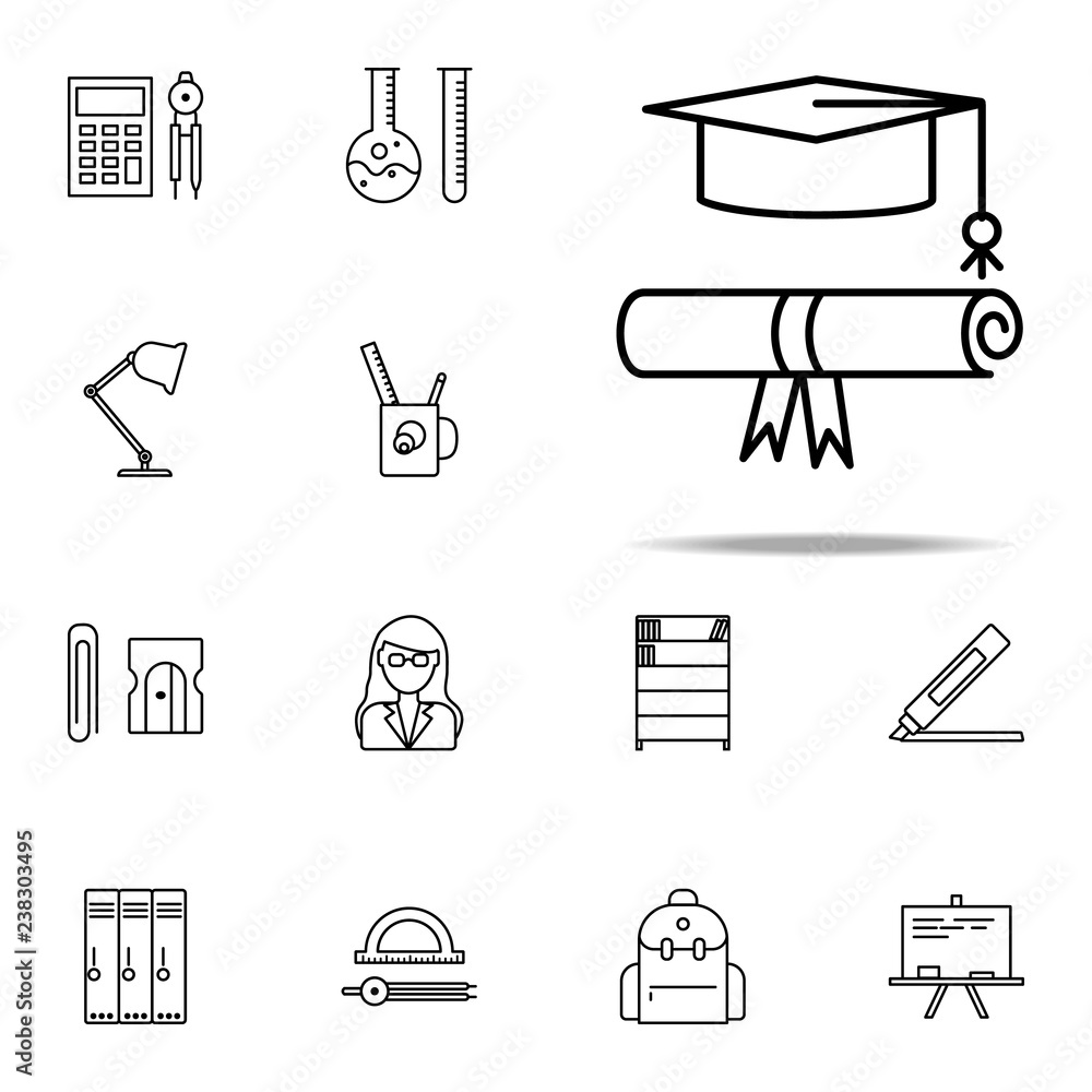 Fototapeta premium certificate and graduate cap icon. education icons universal set for web and mobile