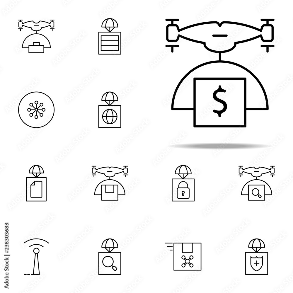 Fototapeta premium drone with money icon. Drones icons universal set for web and mobile