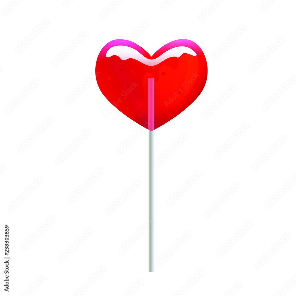 Red heart shaped lollipop isolated on white
