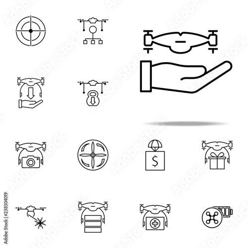 hand with a drone icon. Drones icons universal set for web and mobile