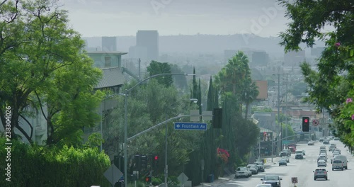 Slow motion shot of the Hollywood neighborhood in Los Angeles. 