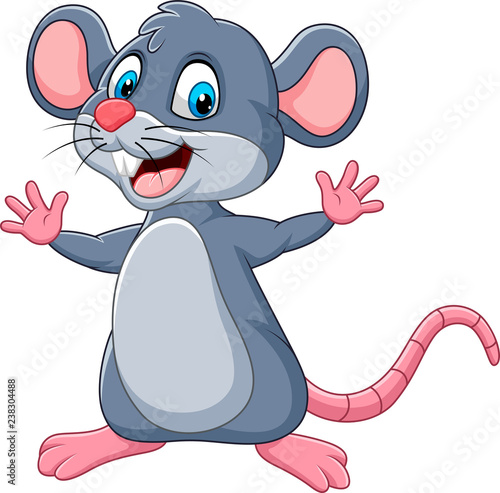 Cartoon happy mouse waving