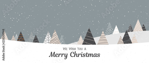 Merry Christmas banner with creative fir trees and snow.