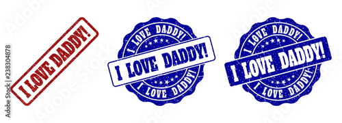 Canvastavla I LOVE DADDY! scratched stamp seals in red and blue colors
