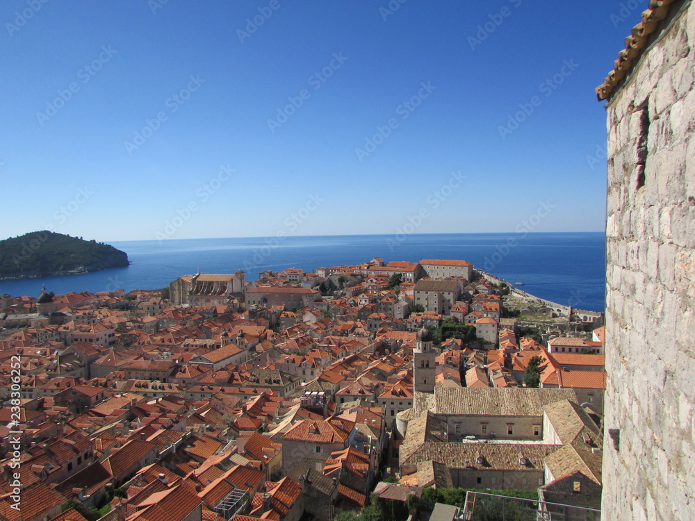 View to whole Dubrovnik old town from height, Croatia