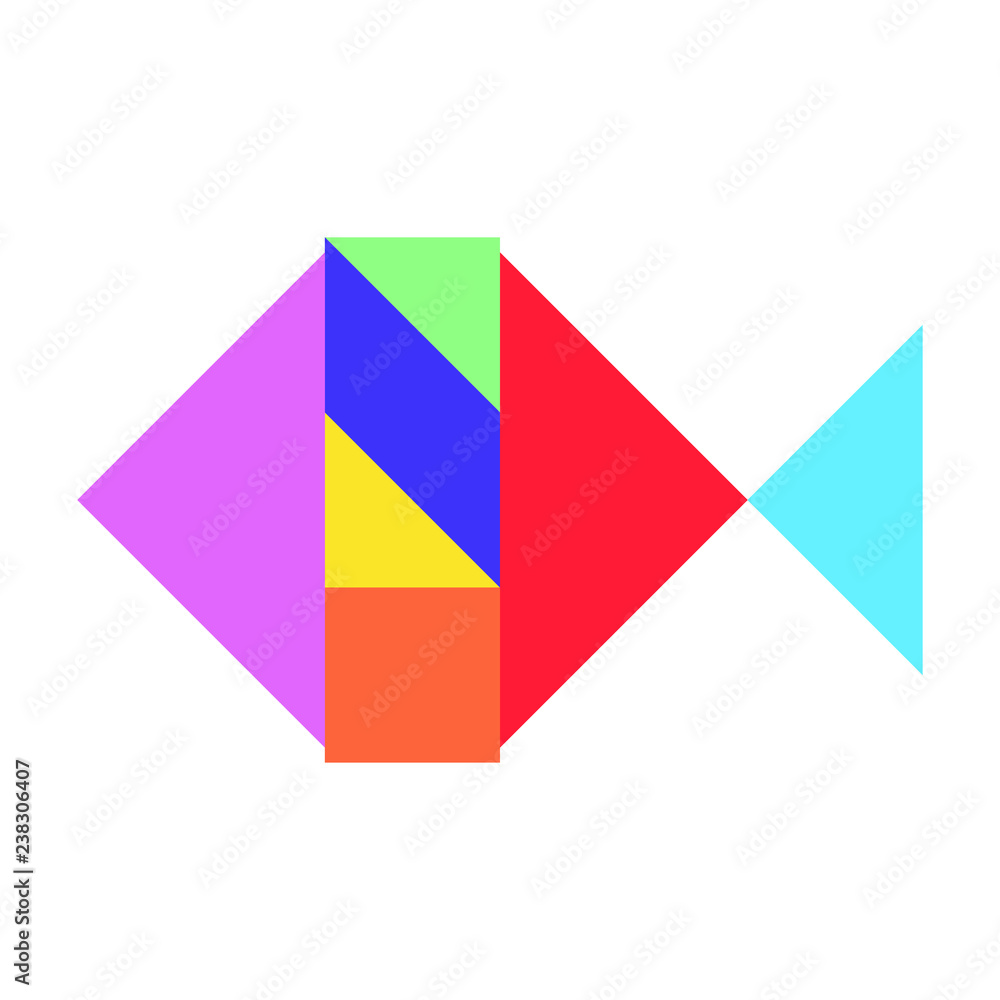 Color tangram puzzle in fish shape on white background (Vector) Color tangram puzzle in fish shape on white background (Vector)