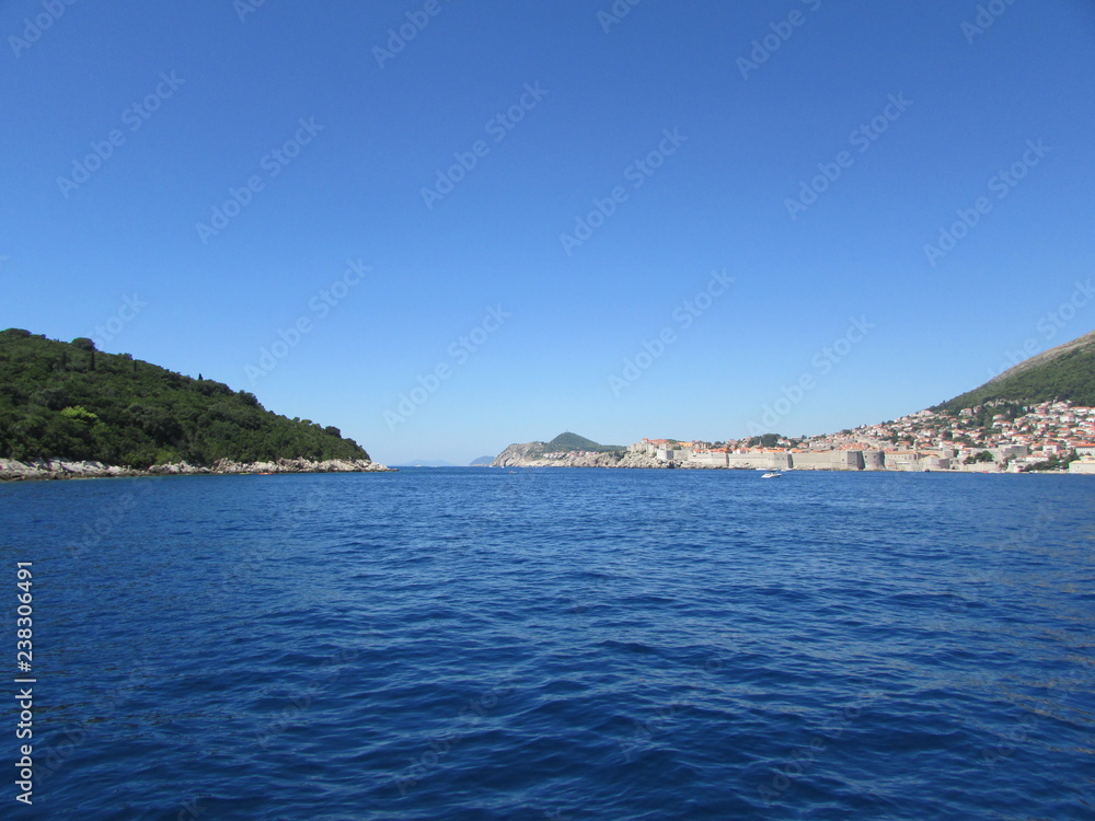 View of Dubrovnik coast from the adriatic sea, Croatia