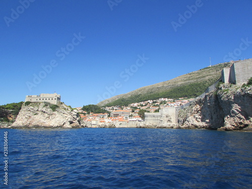 Dubrovnik old town harbour, view from Adriatic sea